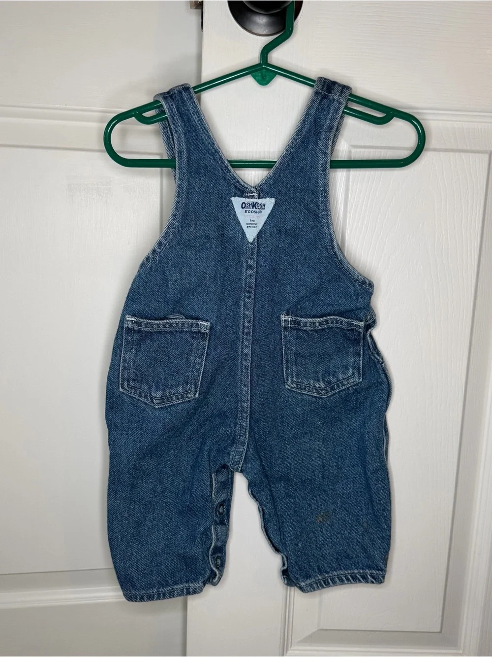 Vintage OshKosh B'Gosh Blue Denim Overalls Pants Baby Girl Sz 3-6 / 6-9 Months.